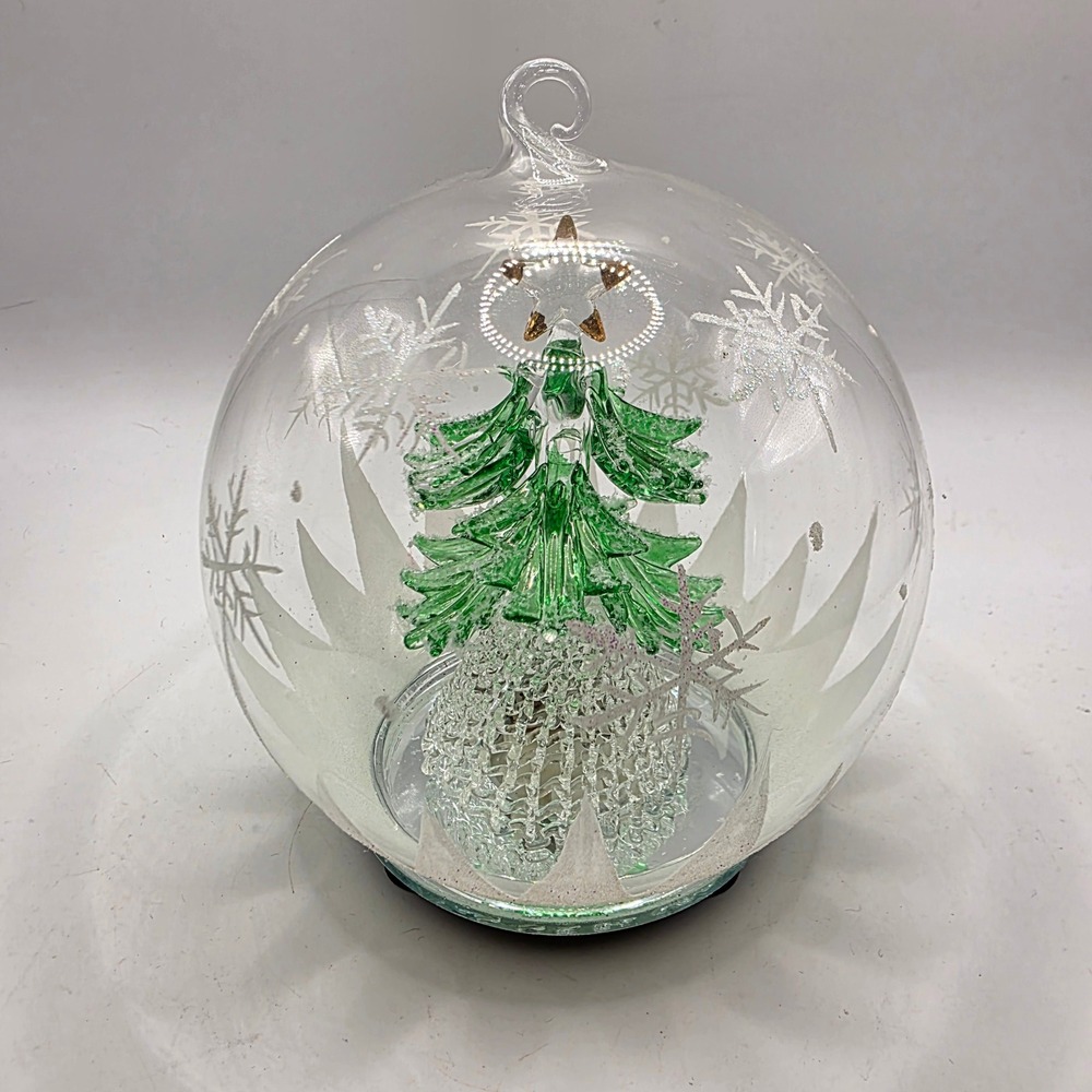 Glass Christmas Tree Globe Ornament Light Up LED Snowflake Glitter 5.5 Inch